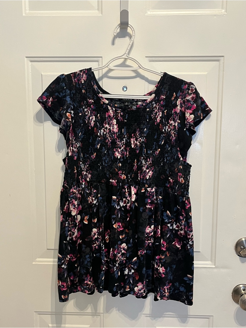 torrid Black Floral Smocked Babydoll Top